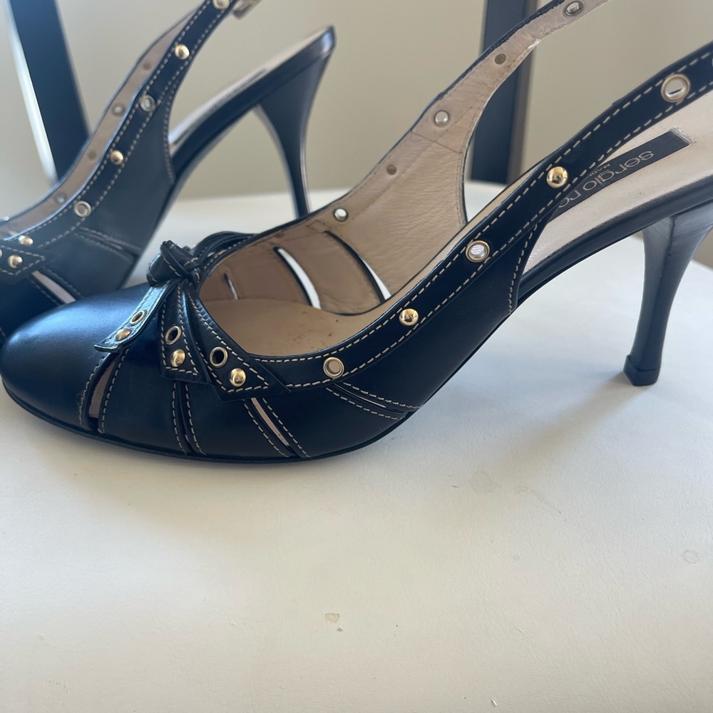 VINTAGE SERGIO ROSSI Black Slingback Heels - Picture 5 of 10